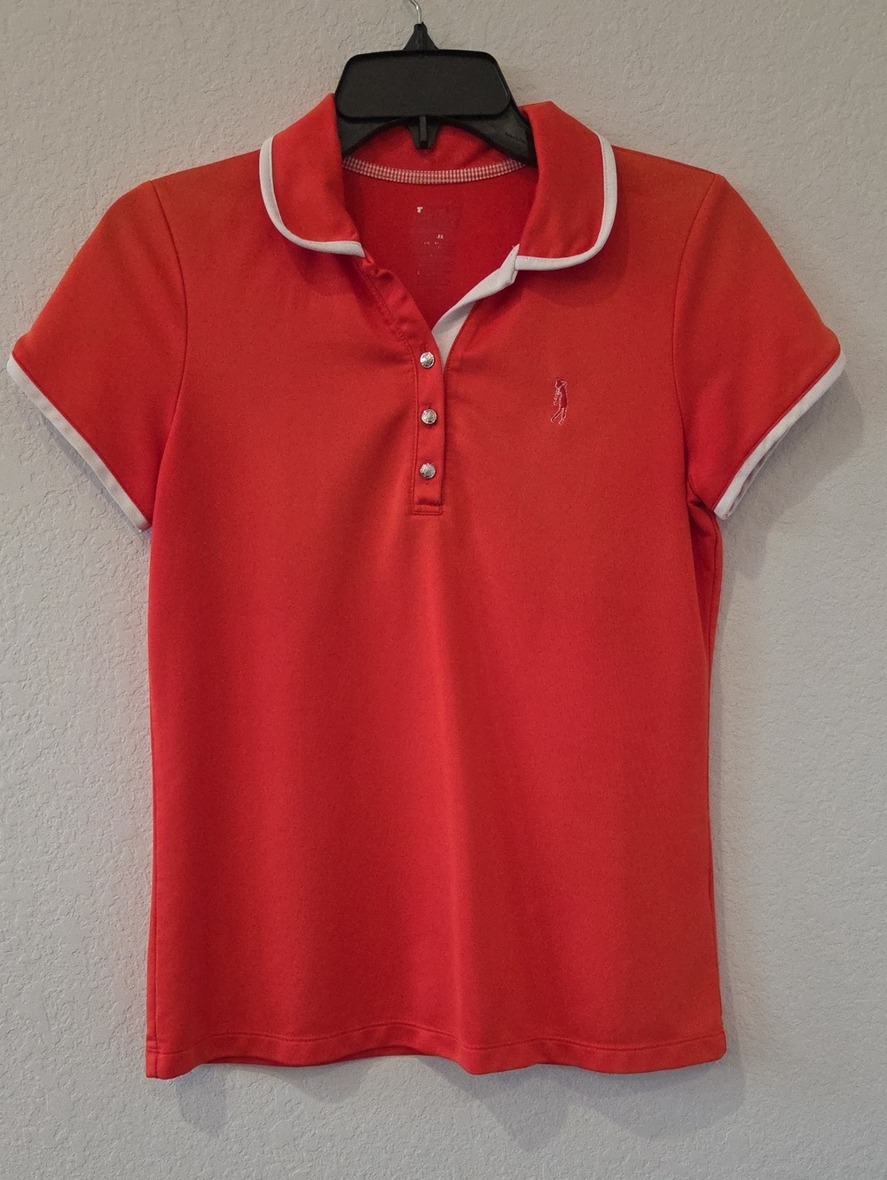 Ralph Lauren Coral-Red Girls' Short Sleeve Polo with White Trim